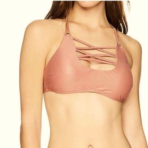Mae Shimmery Sparkle Bikini Swim Top S Clay- Mauve Color - Picture 1 of 7